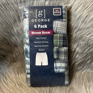 George Woven‎ Boxers Mens Size 2XL (44-46) 6 Pack Underwear Moisture Wicking